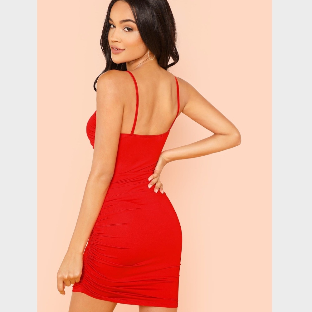 Red Ruched Mini Dress - Picture 3 of 8